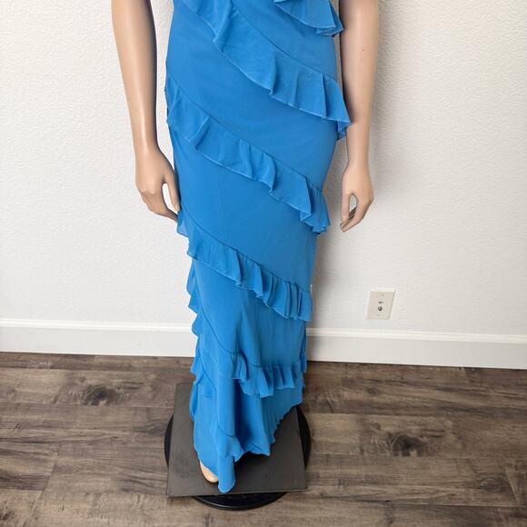 [Petal & Pup] Blue Ciao Tiered Ruffles V-Neck Maxi Dress Side Slit Wedding Sz XL - Picture 7 of 11